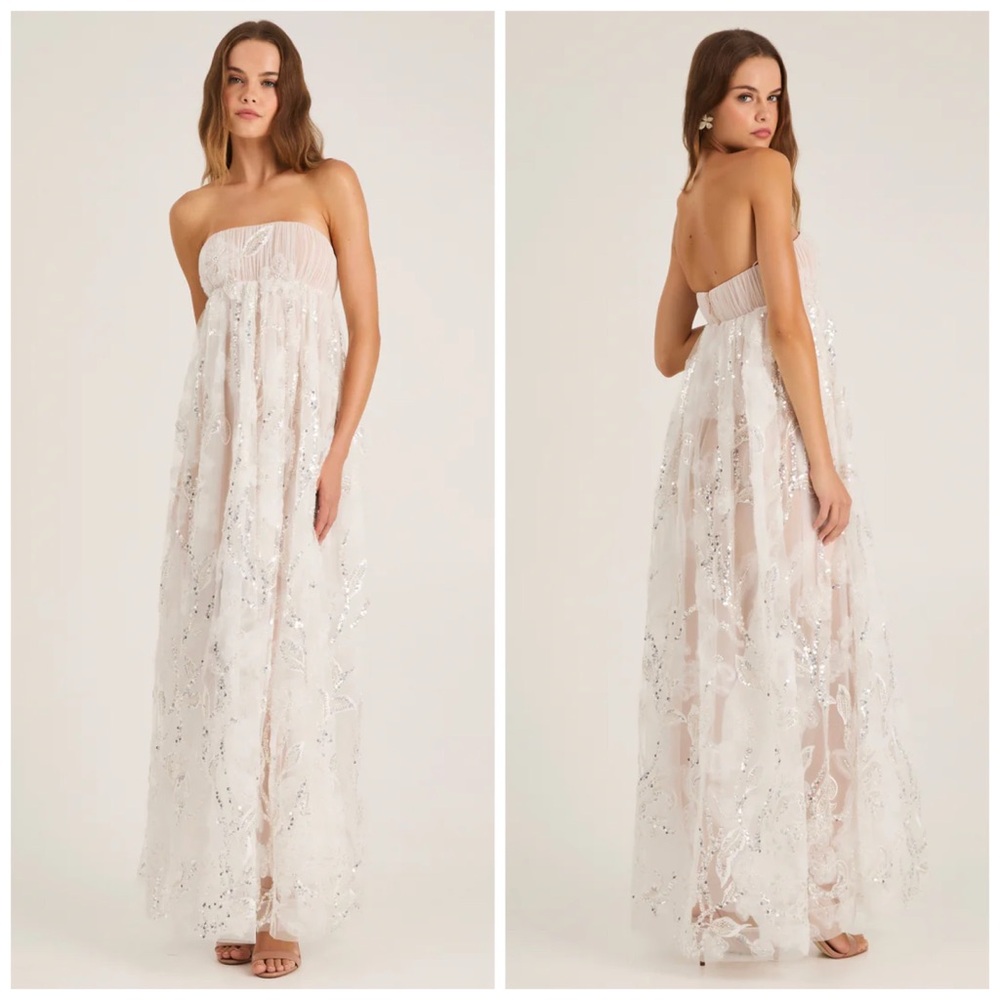 Helsi Beatrice Strapless Maxi Dress White Embellished Sequin Beaded Bridal Small